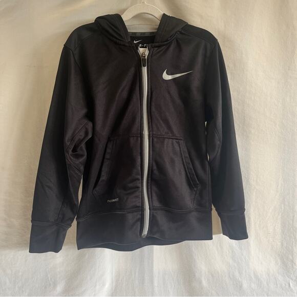Nike Thermafit Black Jacket Youth Small Hoodie Lightweight Full Zip Outdoor - Picture 1 of 7